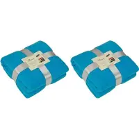 James & nicholson Fleece bankdeken/plaid - 2x - turquoise blauw - 130 x 170 cm - 240 grams - pluisvrij - wasbaar