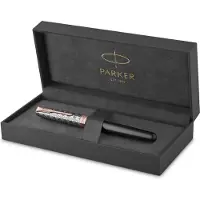 Parker Sonnet vulpen | Roestvrij staal en grijze lak | Fijne penpunt met zwarte inkt navulling | geschenkdoos