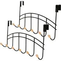 Zeller Deur kapstok - 2x - zwart - 6 haken - 41 cm - kastdeur kapstok - metaal/hout