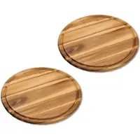 Kesper broodplank/serveerplank/snijplank - 3x stuks - rond - met sapgroef - Dia 30 cm - Acacia hout