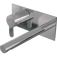 Brauer Inbouw wastafelmengkraan chrome edition coldstart rechte uitloop korte platte hendel links chroom met afdekplaat