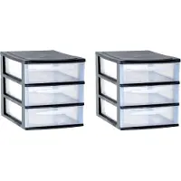 Eda 2x stuks ladenkast/bureau organizers zwart stapelbaar A4 met 3x lades L26 x B36 x H28 cm - Ladenblokken