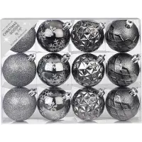 Inge-glas 24x stuks luxe gedecoreerde kunststof kerstballen antraciet mix 6 cm - Onbreekbare kerstballen - Kerstversiering