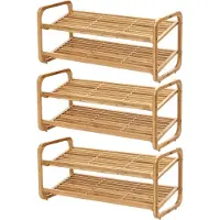 Zeller schoenenrek - 3x stuks - bamboe - 2-laags - 74 x 33 x 33 cm - stapelbaar - schoenen standaard
