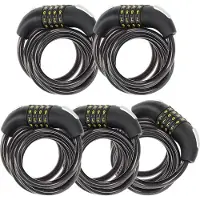 Merkloos 5x Topkwaliteit Zwarte Fietssloten Set met Cijfer- en Kabelslot - Anti-Diefstal, Lichtgewicht (425g), 180cm x 10mm