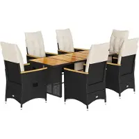 vidaXL 7-delige Bistroset met kussens poly rattan zwart