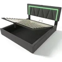 Merax Tweepersoonsbed 140x200 met Matras en Hydraulisch Opbergruimte - Luxe Bed met Verlichting en USB Aansluiting - Grijs