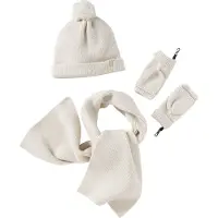 Vertbaudet Meisjesset van geribd breiwerk met muts + sjaal + wanten/vingerhandschoentjes gemêleerd beige
