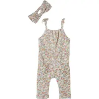 Vertbaudet Set jumpsuit en haarband babymeisje van molton wit met print
