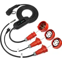 ANDAIIC Mobiele Thuislader Elektrische Auto 11kW + Gratis Adapter | 16A 3 Fase | 5 Meter | Thuis Lader Type 2 naar CEE Krachtstroom Stekker - 6A-8A-10A-13A-16A Schakelbaar |
