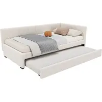 Merax Slaapbank Eenpersoonsbed 90x200 cm met Uitschuifbaar Logeerbed 90x190 cm - Velvet Gestoffeerd Bed Bank - Beige