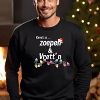 B&C Unisex kersttrui- Kerst is Zoepen & vrett'n- Maat L- Zwart-Foute kersttrui.