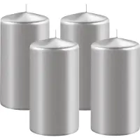 Enlightening Candles Cilinderkaars/stompkaars - 4x - zilver - D6 x H15 cm - 58 branduren - Dikke kaarsen - Voor kandelaar of plateau