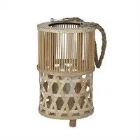 Kadoonline Lantaarn - Suzi - Bamboe en glas - D18cm x H30cm - bruin - Kandelaar met touw