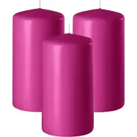 Enlightening Candles Cilinderkaars/stompkaars - 3x - fuchsia roze - D8 x H12 cm - 45 branduren - Dikke kaarsen - Voor kandelaar of plateau