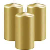 Enlightening Candles Cilinderkaars/stompkaars - 3x - goud - D8 x H12 cm - 45 branduren - Dikke kaarsen - Voor kandelaar of plateau
