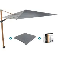 4 Seasons Outdoor 4-Seasons zweefparasol Siesta Premium 300 x 300 - woodlook/charcoal met voet en hoes
