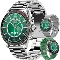 Maoo Titan AMOLED Smartwatch Heren - Stainless Steel en 2 TPU bandjes - Stappenteller - Hartslagmeter - Slaapmonitor - Multisport - Geschikt voor Android en iOS - Zilver