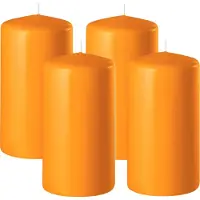 Enlightening Candles Cilinderkaars/stompkaars - 4x - oranje - D6 x H15 cm - 58 branduren - Dikke kaarsen - Voor kandelaar of plateau