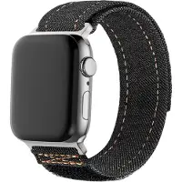 Bandz Nylon 'Denim' bandje met klittenbandsluiting - geschikt voor Apple WatchSeries 1/2/3/4/5/6/7/8/9/10/11/SE/SE2/SE3/Ultra (2) - maat: 44mm / 45mm / 46mm / 49mm (zwart)
