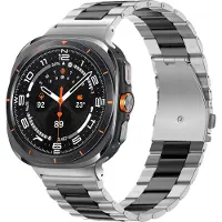 Bandz Stalen schakel band 'Classic' met vlindersluiting - geschikt voor Samsung Galaxy Watch Ultra 2 (2026) / Ultra (2024/2025) - inclusief horloge inkort set (zilver/zwart)