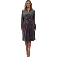 Pastunette Dames badjas met rits - donkergrijs - fleece - zacht & warm - ritssluiting badjas dames - luxe ochtendjas -stippen reliëf - maat 3XL (56-58)