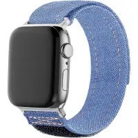 Bandz Nylon 'Denim' bandje met klittenbandsluiting - geschikt voor Apple WatchSeries 1/2/3/4/5/6/7/8/9/10/11/SE/SE2/SE3/Ultra (2/3) - maat: 44mm / 45mm / 46mm / 49mm (lichtblauw)