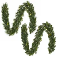 Black Box Mica Decorations Dennenslingers - 2x - met kerstverlichting - groen - kunststof - 25 x 270 cm - 150 tips