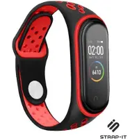 Strap-it Siliconen Smartwatch bandje - Geschikt voor Xiaomi Mi Band 5 / 6 sport bandje - zwart/rood - Horlogeband / Polsband / Armband