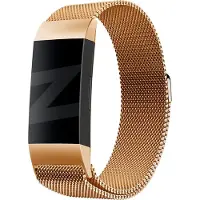 Bandz Milanese loop bandje geschikt voor Fitbit Charge 3 / Charge 4 - Hoogwaardig gevlochten stalen materiaal bandje - Milanees bandje met magneetsluiting - rosé goud - Maat L