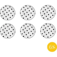 Clayre & Eef Dinerbord set van 6 stuks Ø 26 cm Wit Zwart Porselein Rond Stippen Eetbord