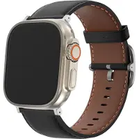 Bandz Lederen band 'Classic' - Extra soepel leren bandje geschikt voor de Apple Watch Series 1/2/3/4/5/6/7/8/9/10/11/SE/SE2/SE3 - kleine maat: 38mm / 40mm / 41mm / 42mm (zwart)