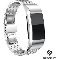 Strap-it Stalen Smartwatch bandje - Geschikt voor Stalen draak bandje - geschikt voor Fitbit Charge 3 / Fitbit Charge 4 - Horlogeband / Polsband / Armband