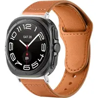 Strap-it Genuine leren smartwatch bandje met druksluiting - geschikt voor de Samsung Galaxy Watch Ultra 2 (2026) / Ultra (2024/2025) - bruin
