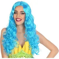 Atosa Verkleedpruik Dames Fantasia - Blauw - lang golvend haar - Beroemdheid - Fantasy/festival/prinses/zeemeermin - carnaval