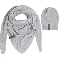 Knit Factory 2-delige Dames Winterset - Coco Omslagdoek - Coco Beanie - Set met sjaal en muts voor dames - Licht Grijs
