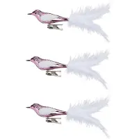 Inge-glas Inge Glas kerst decoratie vogels - 3x stuks - op clip - van glas - roze - 20 cm - kerstversiering - kerstboom