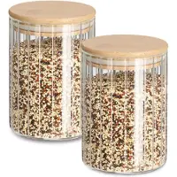 Zeller Voorraad/bewaar pot Grooves - 2x - hard glas - transparant - 550 ml - bamboe deksel - luchtdicht