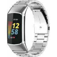 Strap-it Stalen Smartwatch bandje - Geschikt voor Fitbit Charge 5 / Fitbit Charge 6 stalen band - zilver - Horlogeband / Polsband / Armband