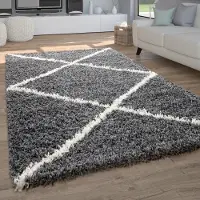 Paco Home Hoogpolig Vloerkleed Woonkamer Shaggy Langpolig Scandinavisch Ruit Patroon 140x200 cm