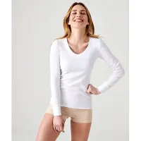 Damart - Lang Thermolactyl T-shirt met ronde vrije hals, geribde fleece - Dames - Wit - 46-48 (L)