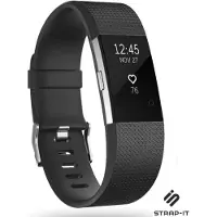 Strap-it Siliconen Smartwatch bandje - Geschikt voor Fitbit Charge 2 siliconen bandje - zwart - Horlogeband / Polsband / Armband - Maat: Maat S