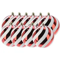 Christmas Decoration Kerstballen - 10x st - 8 cm - rood/wit - kunststof - kerstversiering