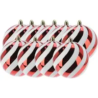 Christmas Decoration Kerstballen - 10x st - 10 cm - rood/wit - kunststof - kerstversiering