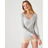 Damart - Lang Thermolactyl T-shirt met ronde vrije hals, geribde fleece - Dames - Grijs - 46-48 (L)