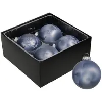 Othmar decorations Luxe kerstballen - 4x - 8 cm - donkerblauw - glas - Kerstbal