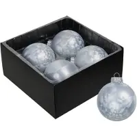 Othmar decorations Luxe kerstballen - 4x - 8 cm - wit/grijs - glas - Kerstbal