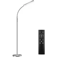 TecTake LED-Vloerlamp - Dimbaar met Zwanenhals, 5 Lichtmodi - Modern Design - Lees- & Bureaulamp - Zilver