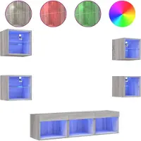 vidaXL 7-delige Tv-wandmeubelset met LED bewerkt hout grijs sonoma
