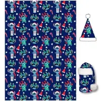 Disney Stitch fleece plaid met kerstmuts 100 x 140 cm - polyester